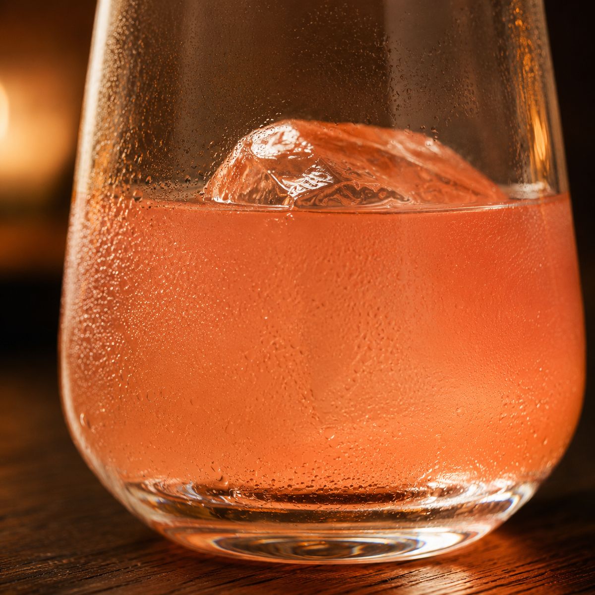 Różowy drink w obłej szklance z bliska