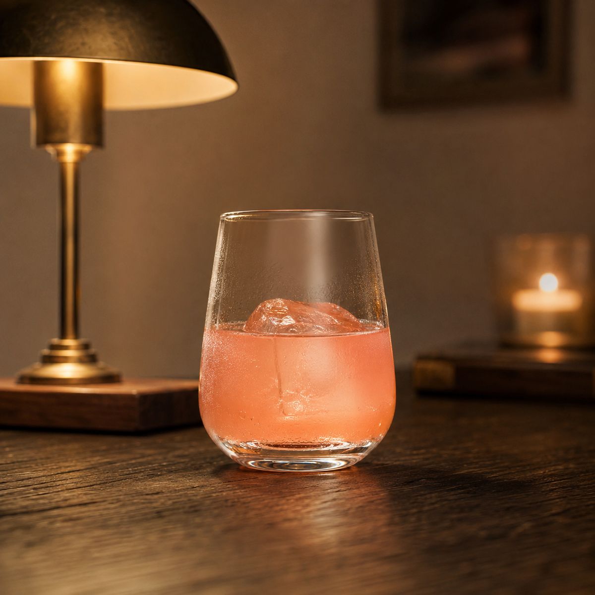 Obła szklanka Love z różowym drinkiem