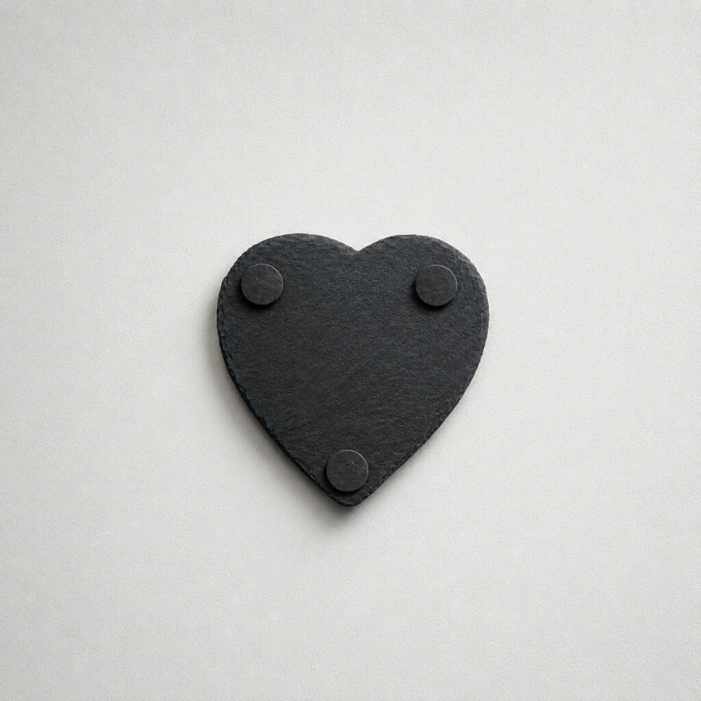 Funkcjonalna, dolna warstwa kamiennej podstawki Luna Stones Love z miękkimi podkładkami z filcu, które gwarantują skuteczną ochronę blatu przed zarysowaniem oraz wysoką temperaturą gorących kubków.